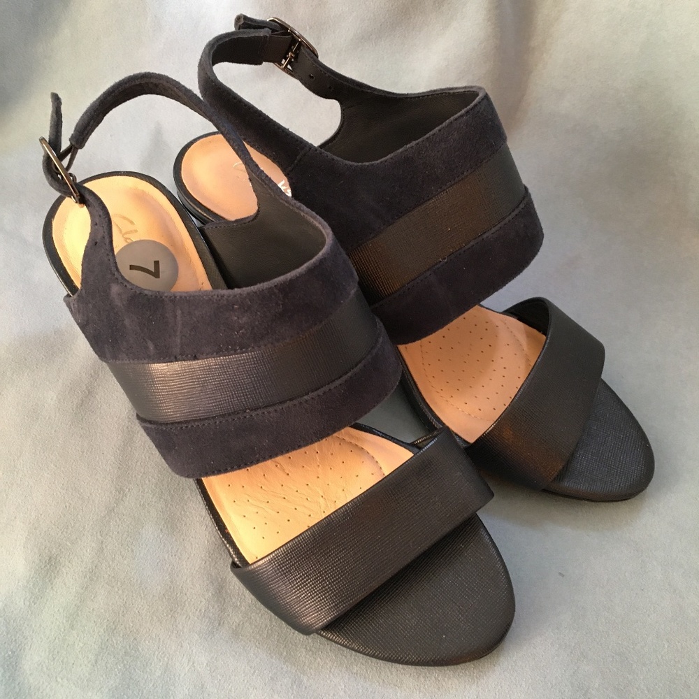 Clark artisan blue suede and leather heels. Size 7M